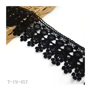 Spot Sale schwarze Polyester Spitze 8cm Spitzen material Guipure chemische Spitze Stoff für Kleid