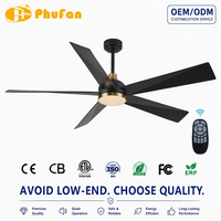 Ventilateurs de plafond électriques pas chers d'usine, en métal et ABS, 5 pales, 65 pouces, 6 vitesses, télécommande, contrôle intelligent, usage domestique, 220V