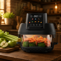 Friteuse à air électrique avec bol en verre, grande capacité, cuisson rapide sans huile, panneau tactile numérique français