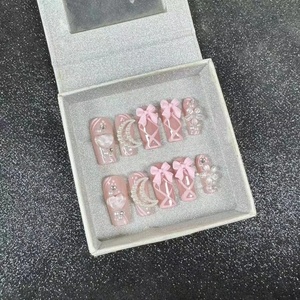 Ventas directas francés Rosa dulce princesa extraíble Nail Art almendra cuadrado fiesta pegatina hecha a mano prensa en las <span class=keywords><strong>uñas</strong></span> - Product Image 4