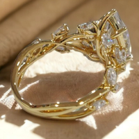 Bague de fiançailles en or massif 10K/14K/18K avec diamant de laboratoire 2 carats taille marquise, grappe florale et tige fendue, certifiée IGI, personnalisable CVD/HPHT