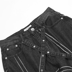 Calças dos homens do estilo do projeto da rua alta americano europeu Punk 3d Aranha <span class=keywords><strong>Web</strong></span> Wide-leg Botão lavado Straight-leg Inverno - Product Image 4