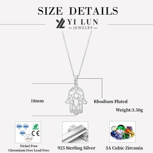 YILUN Collier Pendentif Main de Fatma en Argent Sterling 925 Plaqué Rhodium, Filigrane Creux, Amulette de <span class=keywords><strong>Protection</strong></span>, Bijoux Bohèmes - Product Image 4