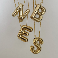 Collier pendentif lettre initiale alphabet en acier inoxydable plaqué or 18 carats, style ballon épais, 26 lettres, pour femmes et jeunes filles - Vente chaude