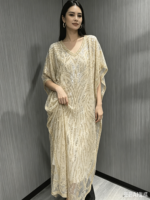 Robe de soirée élégante en polyester pour femme, longueur cheville, avec cape, perles, diamants et broderies florales – Vente en gros usine Automne Hiver