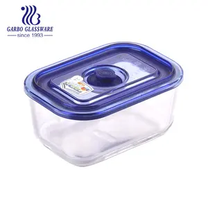Kotak makan siang bening bentuk persegi 500ml kotak makan siang kaca terkunci wadah makanan portabel kotak makan siang kaca microwave dengan penutup plastik
