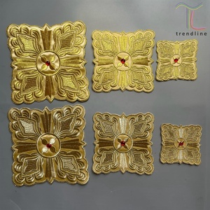 Phụng Vụ Giáo Hội Tùy chỉnh Bordeaux Vàng <span class=keywords><strong>lurex</strong></span> thêu Rhinestone sắt trên chéo vuông đính vá cho Áo khoác túi - Product Image 2