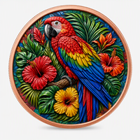 Pièces de monnaie en cuivre à haute relief 5 oz .999 Cuivre pur Impression UV colorée Pièce de monnaie en cuivre Aile et queue de ara rouge