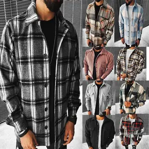 卸売 市松ロングコート男性-AmazonIns新着メンズ長袖Tシャツチェック柄ポケット付きファッショントレンドシャツメンズプリントカジュアル