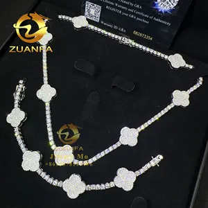 Best Selling 3mm Retail Price 925 Sterling Silver Luxury Hip Hop Jewelry D Moissanite VVS1 Diamond Leaf Tennis Chain Bracelet