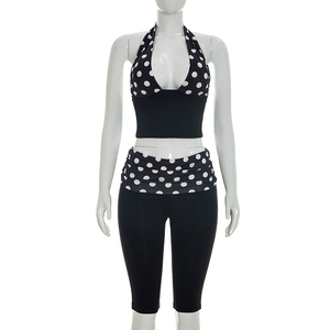 วิวิบลุค J26ST130 ชุดฤดูร้อนสำหรับผู้หญิง เสื้อกล้ามเปิดหลังลายจุด จับจีบเอวสูง กางเกงครอป ชุดสองชิ้น - Product Image 3
