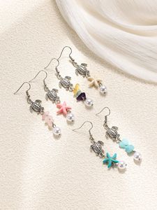 Pendientes Colgantes <span class=keywords><strong>de</strong></span> Tortugas Marinas Plateados Estilo Hawaiano, <span class=keywords><strong>Collar</strong></span> <span class=keywords><strong>de</strong></span> Moda con Piedras Naturales, Estrellas <span class=keywords><strong>de</strong></span> Mar <span class=keywords><strong>y</strong></span> Perlas <span class=keywords><strong>de</strong></span> Vida Marina - Product Image 1