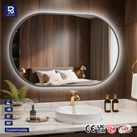Espejo de Baño LED Moderno, Pantalla Táctil Inteligente, Impermeable, Marco Negro de Aleación de Aluminio, Forma Ovalada de Pista de Carreras, Diseño Minimalista