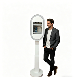 Photomaton en libre-service avec éclairage annulaire LED pour appareil photo reflex numérique de 10,9 à 13 pouces, en métal blanc brillant personnalisé, avec impression à distance pour iPad - Product Image 1
