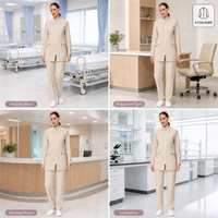Seragam Medis Muslimah Model Long Line Sederhana Kerah Mandarin Resleting Depan Logo Custom