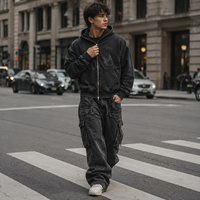 Sweat à capuche zippé personnalisé avec logo, délavé à l'acide, pour hommes et femmes, coupe oversize, en molleton de coton épais, style streetwear, OEM, faible MOQ, portrait