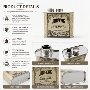 Boîte en métal rectangulaire plate personnalisée imprimée avec bec verseur à vis, boîte en métal pour l'emballage de spiritueux, de whisky, de vin et d'alcool. - Product Image 3