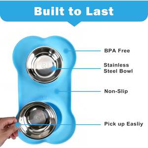 Comederos para Perros, 2 Tazones de Acero Inoxidable con Tapete de Silicona Antideslizante para Perros Pequeños y Medianos, Plato para Comida y Agua - Product Image 2