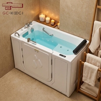 Baignoire autoportante en acrylique avec siège et douche intégrée, massage par air, blanche, pour hôtels et villas, robinet inclus