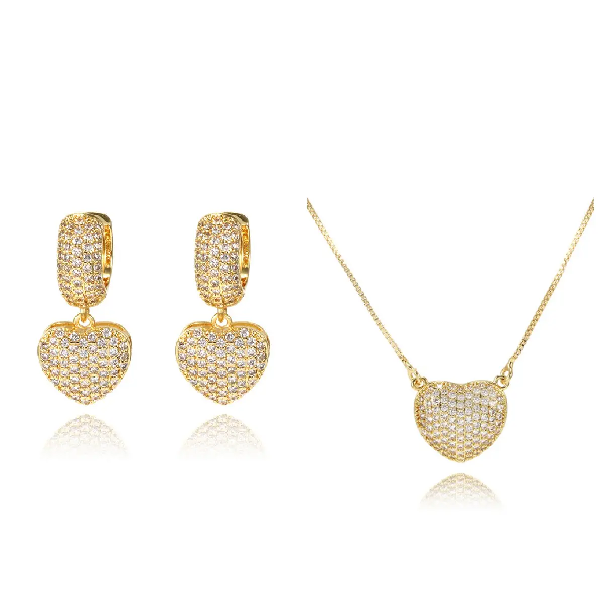Semijoias folheado a ouro 18k micro pave cubic zirconia heart fashion jewelry sets