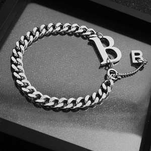 2026 New Light Luxury Niche Design Sliver Plated Thick <b>Chain</b> Letter Bracelet <b>Titanium</b> Steel Unisex's Bracelets Fashion Jewelry - Product Image 1