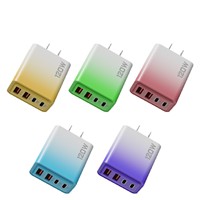 Chargeur intelligent transfrontalier PD120W à dégradé de couleurs, double USB et double Type-C, adaptateur secteur multi-ports 5V2A avec fonction PD 3.0