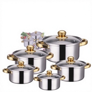 Factory Wholesale 10pcs Electric Stainless Steel Gold Handle Outdoor Soup Pots Cooking Pots <b>Milk</b> Pots <b>Pans</b> Casserole Kitchen - Product Image 3