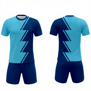 Maillot de football pour homme, bleu, imprimé géométrique, manches courtes, col rond, polyester respirant, coupe athlétique, toutes saisons - Product Image 1