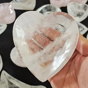 天然水晶心形碗石英水晶唱歌碗民间工艺品白色透明石英碗装饰