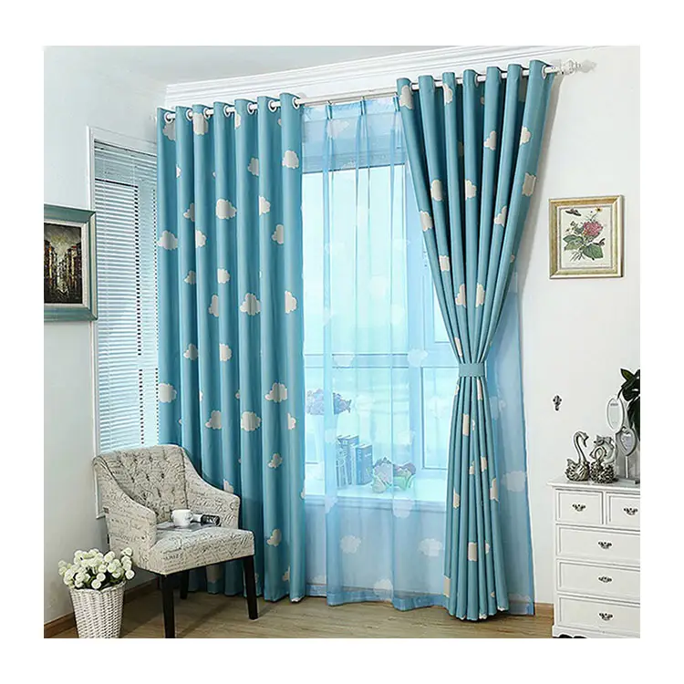 New Design Bule And White Cloud Pattern All Style Of Open And Close Curtain For Decoration