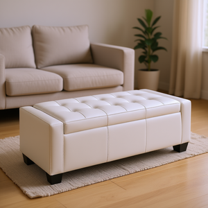 Banc de rangement rectangulaire capitonné en similicuir blanc, 50,5 pouces, pour salon, entrée, chambre à coucher - Product Image 2
