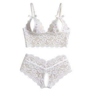Conjunto de Pijama de Dos Piezas con Encaje Floral, Estilo Europeo Americano, Sexy y Atractivo, con Escote en V y Abertura en la Entrepierna, para Mujer - Product Image 5