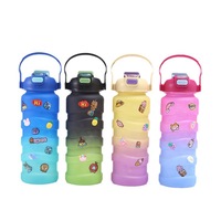 Ensemble de trois tasses en plastique à grande capacité, design dessin animé, avec paille filetée, pour enfants, portable pour l'extérieur, à large base, pour le commerce transfrontalier