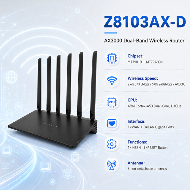 Customized Manufacturer Unlock WIFI6 5G Mesh Router With 1000M LAN WAN Ports for Home and Office Use