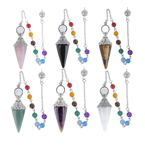 Péndulo colgante de cristal de Chakra Popular, Péndulo de amatista con cuentas coloridas, Péndulo de cono Hexagonal de piedras naturales - Product Image 1