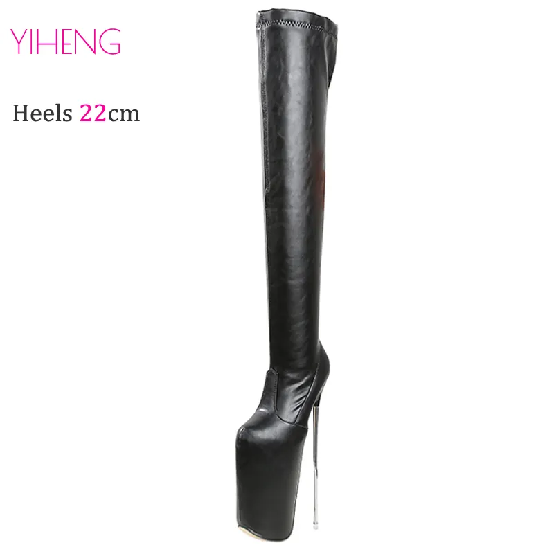 Sexy 22cm Thin High Heels Over The Knee Boots Platform Unisex botas mujer Fetish Pumps Shiny Patent Leather SM Shoes Long Boots