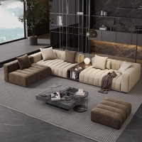 이탈리아식 수직 채널 모듈형 섹셔널 소파, 빌라 대형 거실 호텔 로비 프로젝트용 수납 사이드 테이블 포함