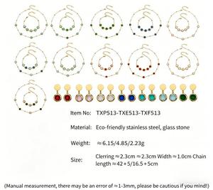 Parure de bijoux exquise en acier inoxydable avec zircon taillé pour femme : boucles d'oreilles, petit collier superposé et bracelet - Product Image 3