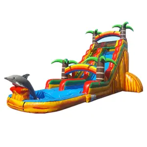 22 feet tropical paradise water slide / commercial giant inflatable water slide with pool