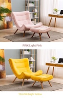 Fauteuil d'appoint moderne avec ottoman, fauteuil de salon rembourré en velours pour salon, chambre, coin lecture, bureau à domicile, fauteuil inclinable
