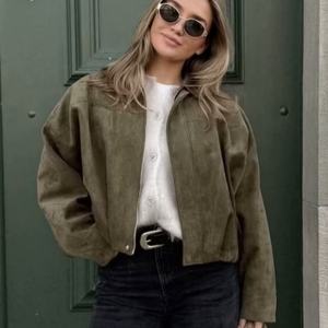 Customize Fashionable Casual Coats Autumn Lapel Bomber <b>Jacket</b> Women <b>Suede</b> <b>Jacket</b> - Product Image 3