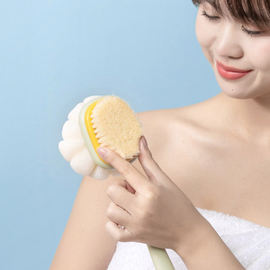 Brosse de bain 2-en-1 en nylon <span class=keywords><strong>UJU</strong></span> avec loofah, manche long, poils doux, pour exfoliation et gommage du dos - Product Image 4
