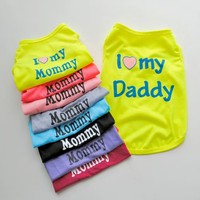Rompi Rajut Anjing Langsung dari Pabrik dengan Cetakan I Love My Daddy Mommy, Tank Top Anak Anjing Tanpa Lengan