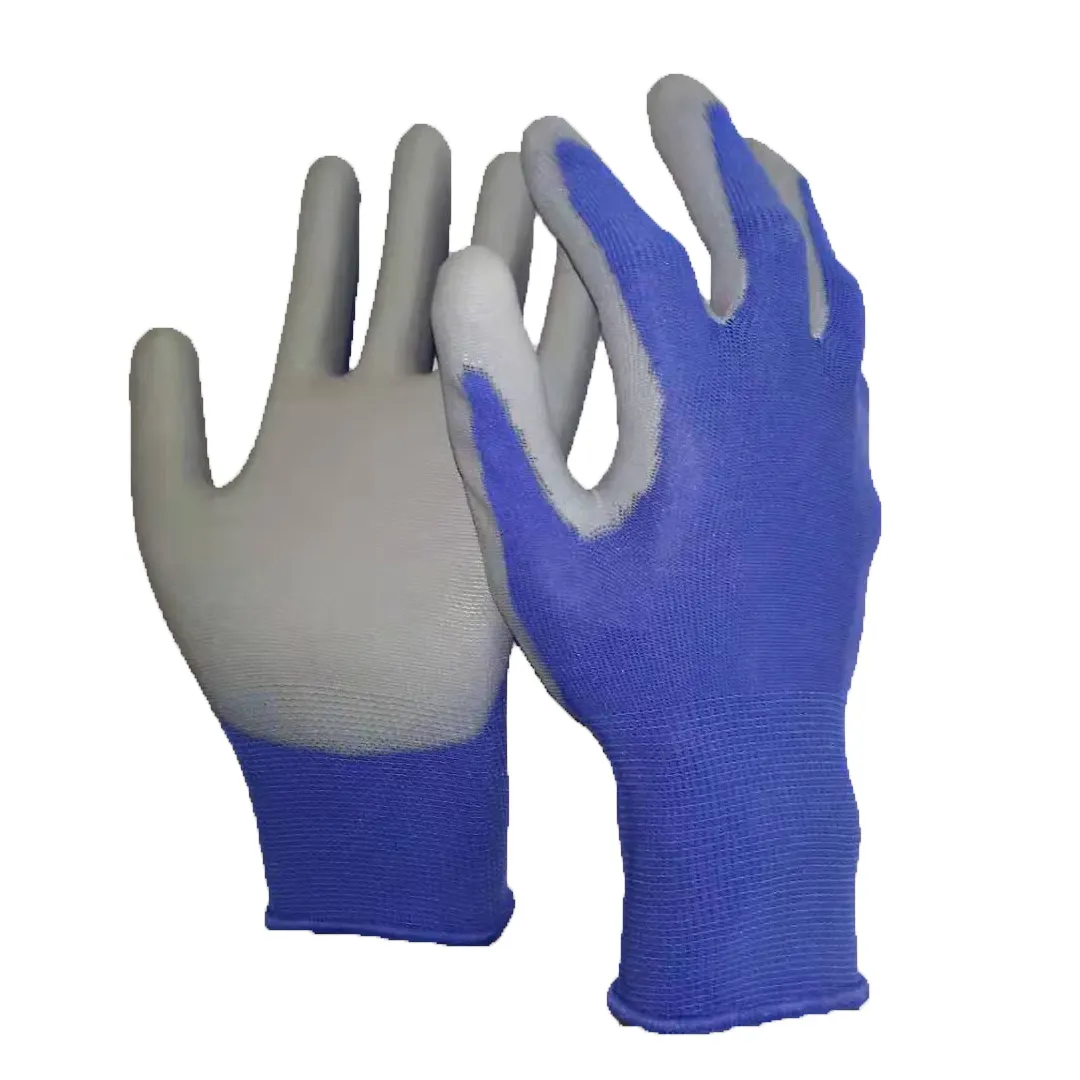 Touch screen Sensitively blue PU coated polyester safety work gloves Gloves