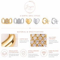 Grillz de Dientes de Hip Hop con Zirconia, Diseño de Corazón Hueco y Estrella, Chapado en Oro y Plata, Joyería de Moda Unisex, Dropshipping