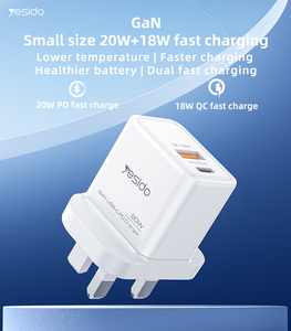 YC80 YesIDo PC วัสดุหน่วงไฟ PD <span class=keywords><strong>20W</strong></span> + QC 18W ชาร์จเร็ว USB-C GAN & USB-A Dual-Port UK ชาร์จเร็ว - Product Image 2