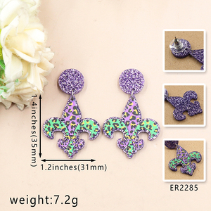 Mardi Gras <strong>Stainless</strong> <strong>Steel</strong> Earrings Acrylic Glitter Laser Cut UV Printed Wholesale <strong>Jewelry</strong> Woman - Product Image 4