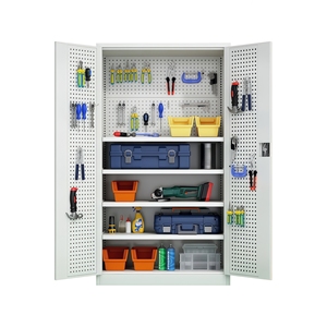 Armoire de rangement robuste en <span class=keywords><strong>acier</strong></span> au carbone à 2 portes pour garage, avec panneau perforé, pour outils, quincaillerie, multi-usages, pour salle de sport, atelier, OEM - Product Image 5