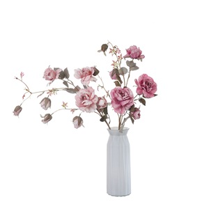 Roses artificielles CallaFloral, branche unique, rose beige, rouge, jaune, rose, polyester, décoration d'intérieur, bouquet de mariage - Product Image 5