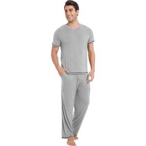 Ensemble de pyjama pour homme en viscose de bambou, t-shirt à manches courtes et pantalon de détente, 2 pièces, vêtements de nuit confortables, vêtements de nuit en modal tricoté - Product Image 1